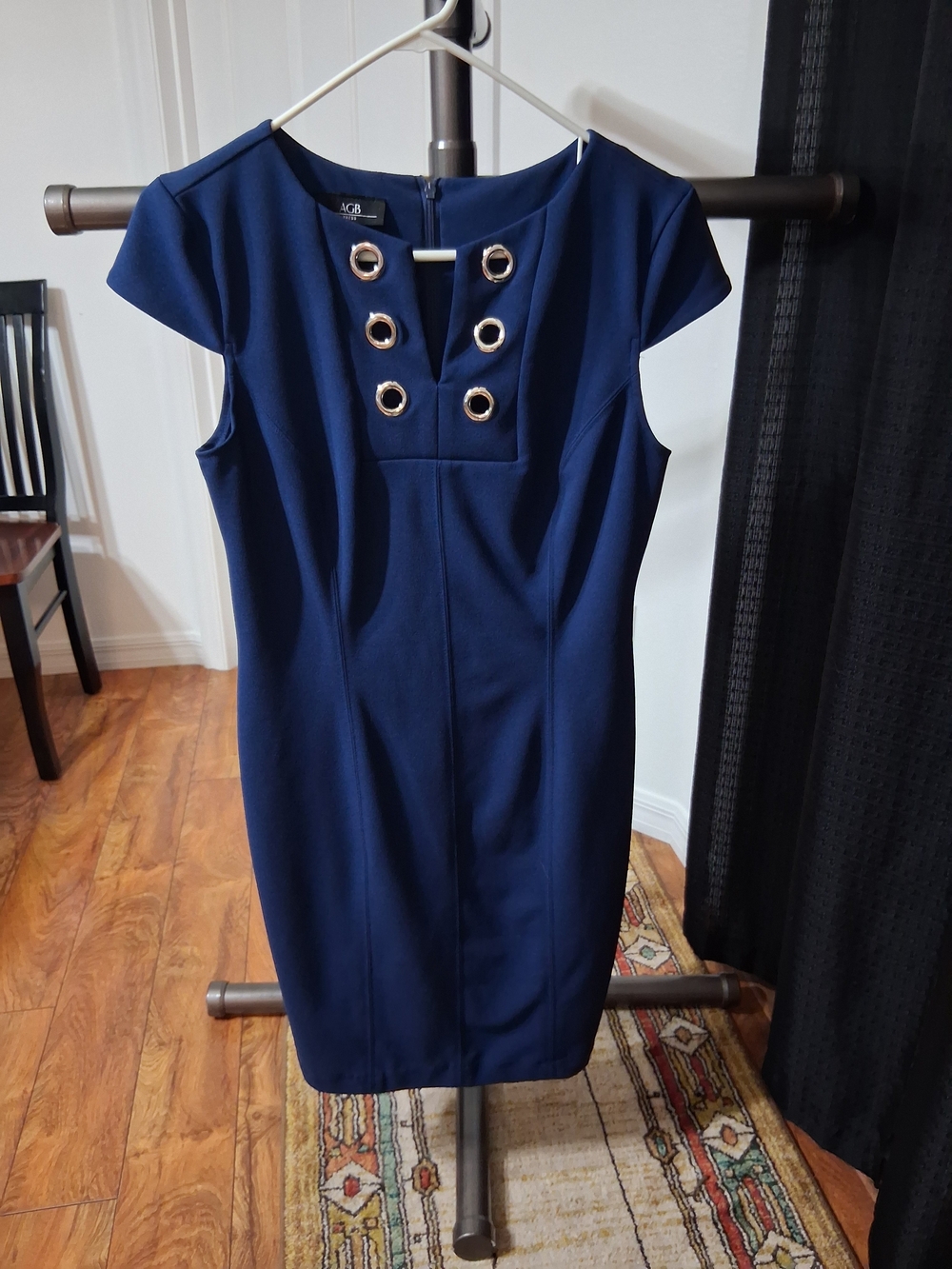 AGB Navy Sheath Dress with Gold-Tone Eyelets